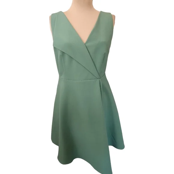 ANN TAYLOR Sage Green Sleeveless Knee-length Cascade Midi Dress - Size 4 - Picture 4 of 13
